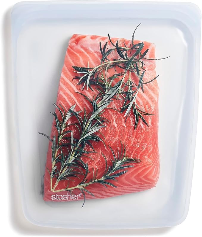 Stasher Silicone Reusable Food Storage Bag, Half Gallon Silicone Bag, Meal Prep, Reusable Freezer Bag, Microwave, Dishwasher, Oven Safe, Sous Vide, Eco Friendly, Food Storage Bag, 64 oz, Clear