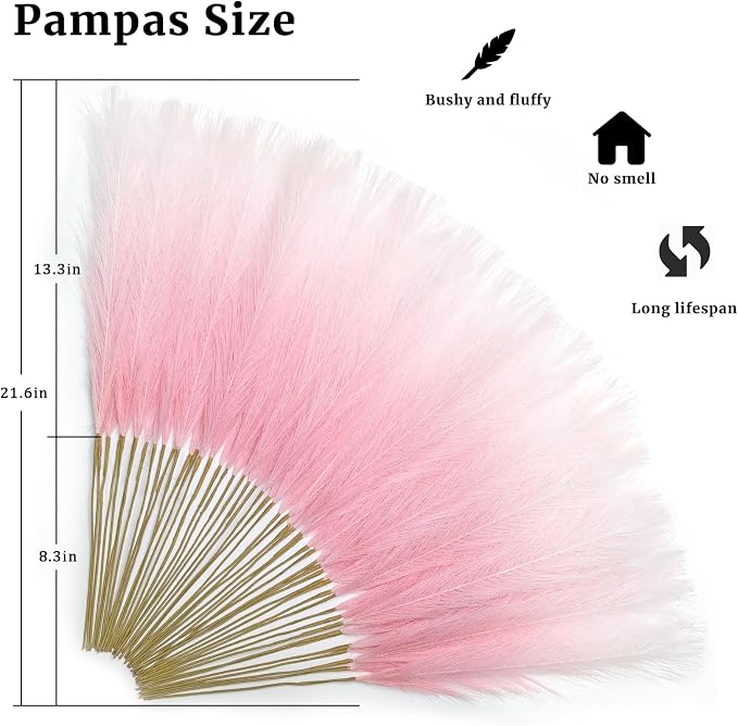 TORONTOKYO Pink Pampas Grass Decor, 50Pcs 21.6 inch, Artificial Short Faux Pompas Grass Small Fluffy Arrangement for Wedding Boho Home Pink Xmas Decor Vase Filler