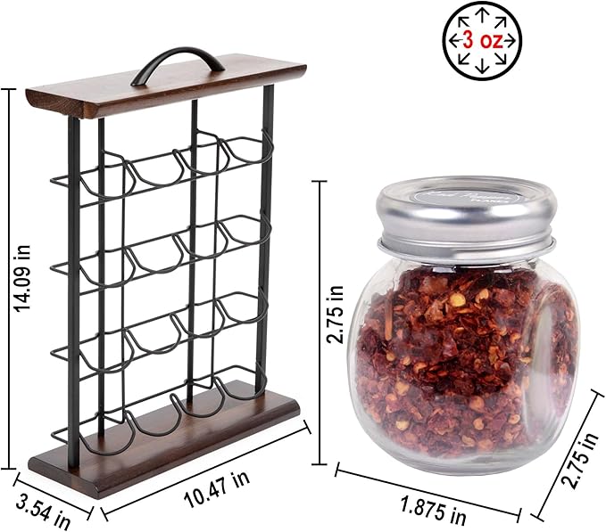 Orii 16 Jar Acacia Wood Vertical Spice Rack with Spices Included & 5-Year Spice Refill Program – Space-Saving Countertop Spice Rack with Glass Jars