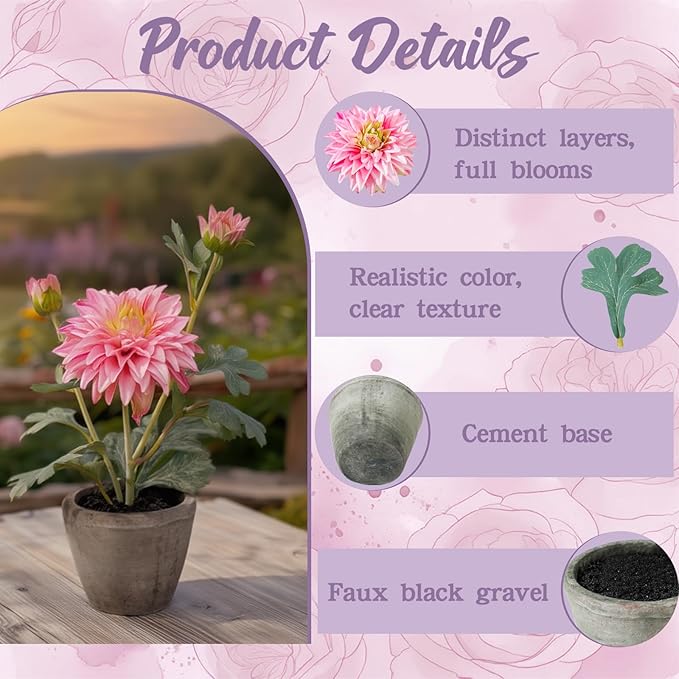 Rose Red Dahlia Flowers Fake Silk Mums Flower Artificial Chrysanthemum Flowers Faux Flowers for Vase Mums in Pot Spring Decor Coffee Table Home Party Decoration