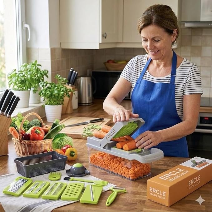 16-in-1 Vegetable Cutter Slicer – Multifunctional Vegetable Chopper with Stainless Steel Blades, Manual Onion Cutter, Food Slicer & Dicer for Kitchen, Salad Maker.