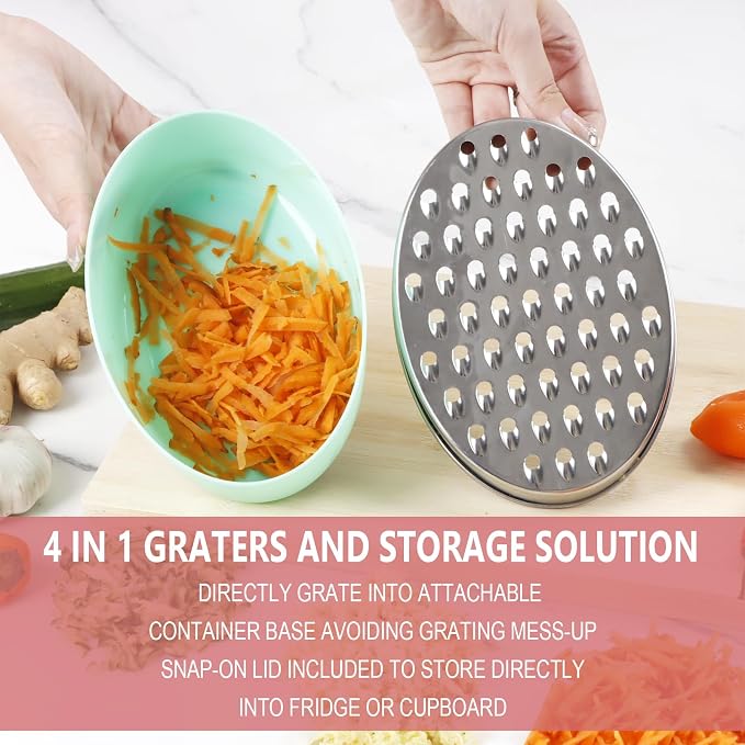 Cheese Grater Citrus Lemon Zester with Food Storage Container & Lid - Perfect For Hard Parmesan Or Soft Cheddar Cheeses, Ginger, Vegetables, Butter, Chocolate & Nutmeg (Green)