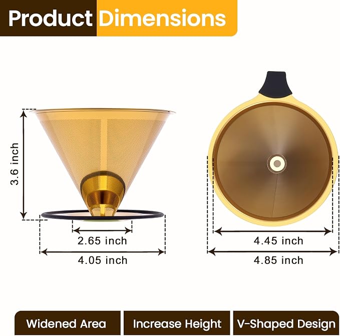 【2.0 Upgraded】 Pour Over Coffee Dripper – Paperless Reusable Stainless Steel Double-Mesh Cone Filter, Single Cup Pour Over Coffee Maker for Perfect Extraction (1–6 Cup)
