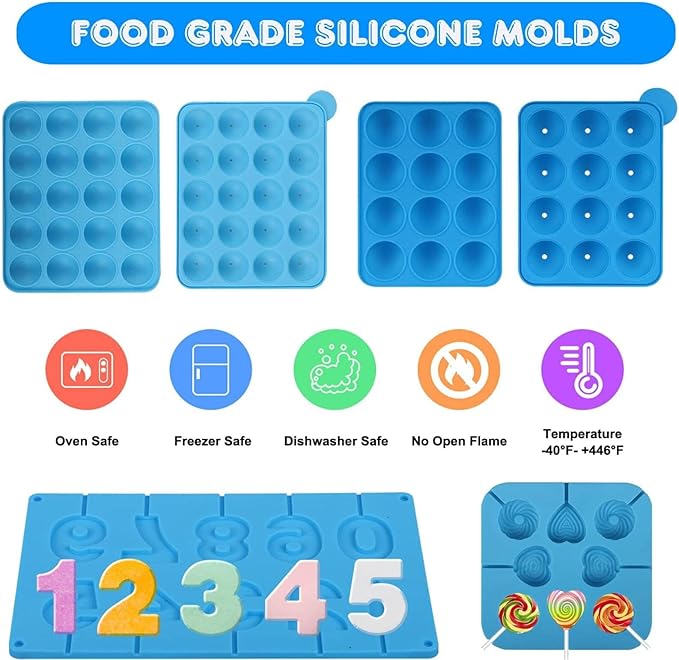 554PCS Cake Pop Maker Kit - Silicone Lollipop Molds Baking Supplies with 3 Tier Display Stand | Chocolate Candy Melting Pot | Bags and Twist Ties | Cakepop Sticks | Decorating Pen