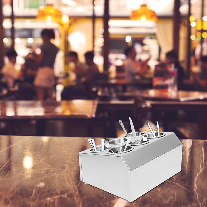 6-Compartment Restaurant Utensil Holder, Stainless Steel Cutlery Organizer, Countertop Silverware Holder for Kitchen, Bars, Coffee Shops, Restaurants, Hotels