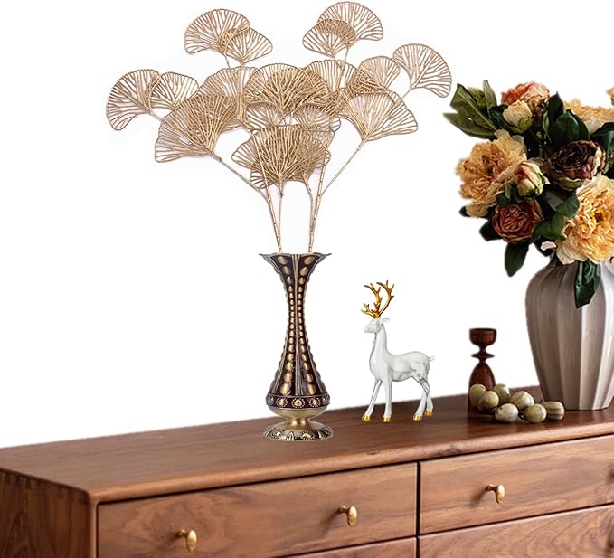 Christmas Artificial Plants Decoration 26" Tall, CATTREE Fake Plastic Golden Apricot Leaves Simulation Ginkgo Leaf Grass for Wedding Party Indoor DIY Home Office Table Centerpieces Decor Gold - 2 Pack
