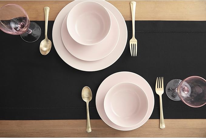 Solino Home Black Table Runner 90 Inches Long - Cotton Linen Hemstitch 14 x 90 Inch Table Runner for Dining, Spring, Summer