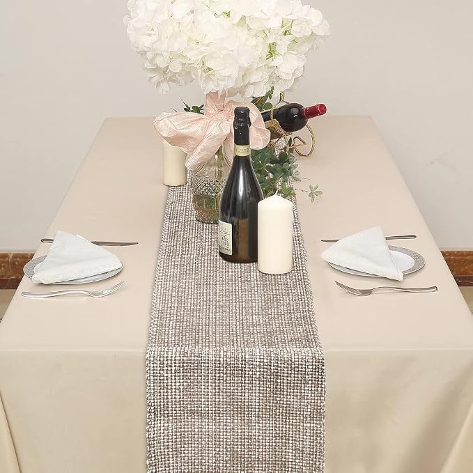 Urban Villa, 100% Cotton Two Tone Table Runner,14''x 72'' Over Sized Taupe/White Two Tone Table Runner with Fringes, Every Day Use Heavier Quality Christmas Runners