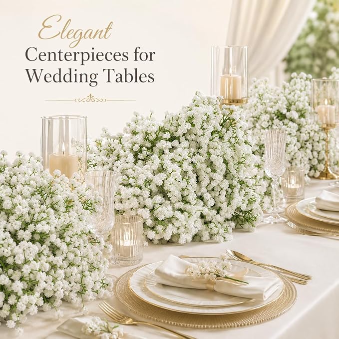 150 Pcs Artificial Baby's Breath Flowers Bulk, Real Touch White Gypsophila Fake Flowers with Bendable Stems for Wedding Bouquets, Centerpieces, DIY Crafts, Home Garden Decor