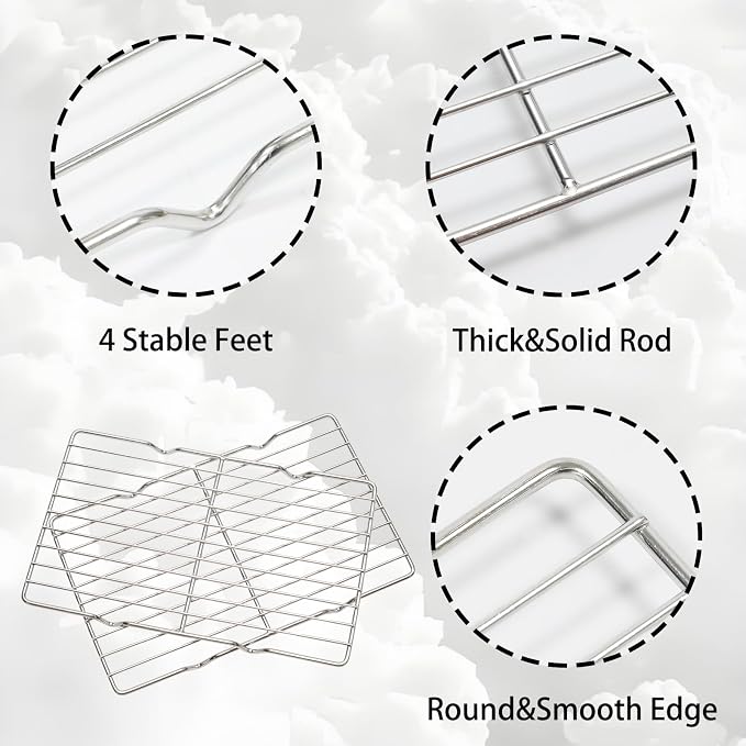 Rectangle Roasting Rack 6.3" x 10.2" Stainless Steel Cooling Rack Oven & Dishwasher Safe Wire Rack for Cooking Baking Roasting Cooling and Grilling Non-Stick Coating Baking Rack