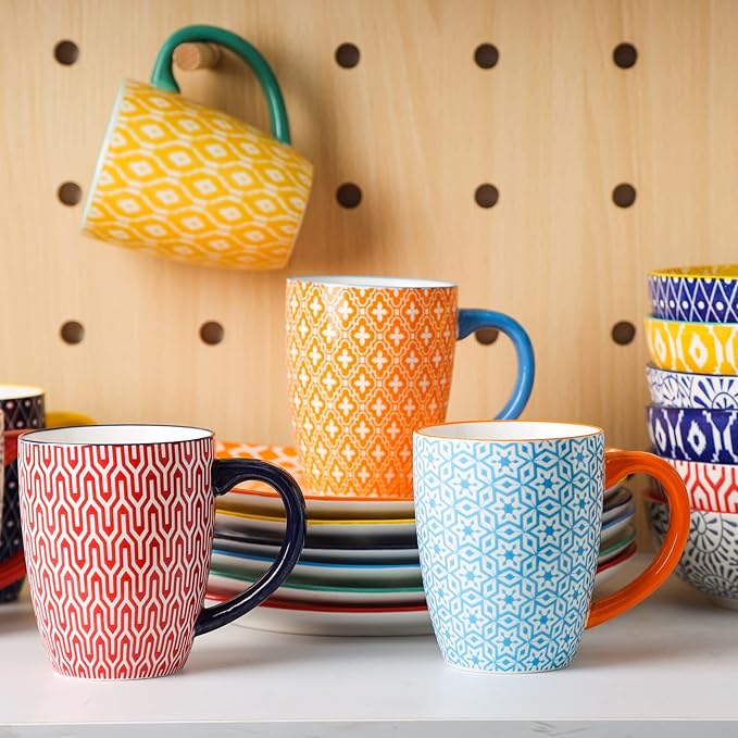 Selamica Ceramic Coffee Mugs Set of 4, 16 OZ Large Coffee Cups with Handle for Cappuccino, Tea, Mocha, Cocoa, Dishwasher Microwave Safe, Assorted Colors