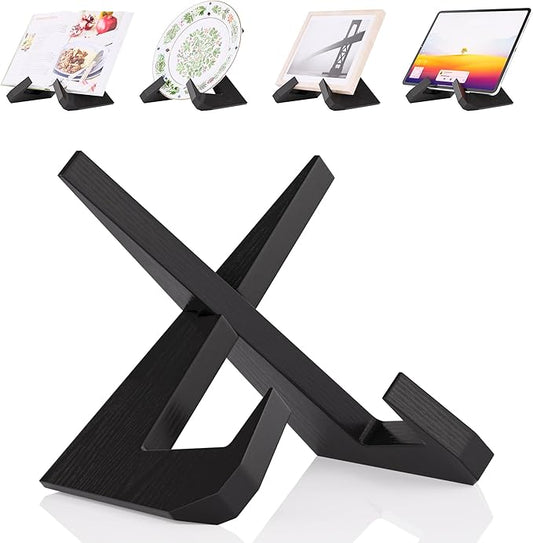 Cookbook Stand for Kitchen, Wooden Cook Book Holder, Plate Stands for Decor Display, Recipe, Counter, Photo, Gift(Black)