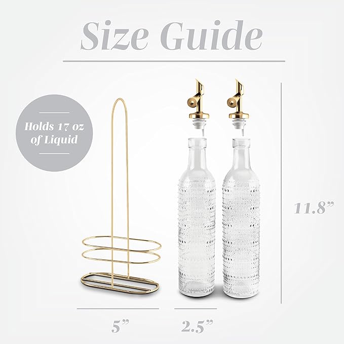 COOK WITH COLOR Glass Olive Oil Bottle Dispenser - 2 Pack- 17oz Oil and Vinegar Cruet - Olive Oil Carafe Decanter for Kitchen, Champagne Bubbles, Clear
