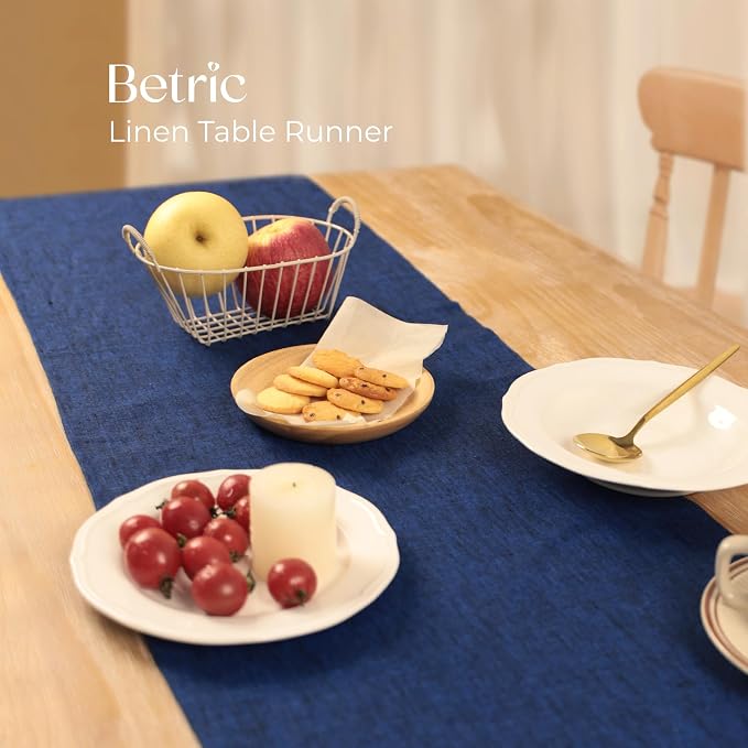 100% Pure Linen Table Runner 90 Inches Long.Coffee Table Runner,Farmhouse Style, 14x90 Inches,Perfect for Spring, Summer, Dining Table, Holiday Decorand Dresser -Athena -Royal Blue