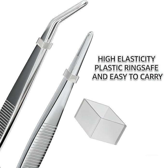 10Inch Fine-Tip Kitchen Tweezers Tongs – Extra-Long Stainless Steel Cooking Tweezers Dishwasher Safe for Grilling, Baking & Food Prep (10In Bent BBQ Tongs)