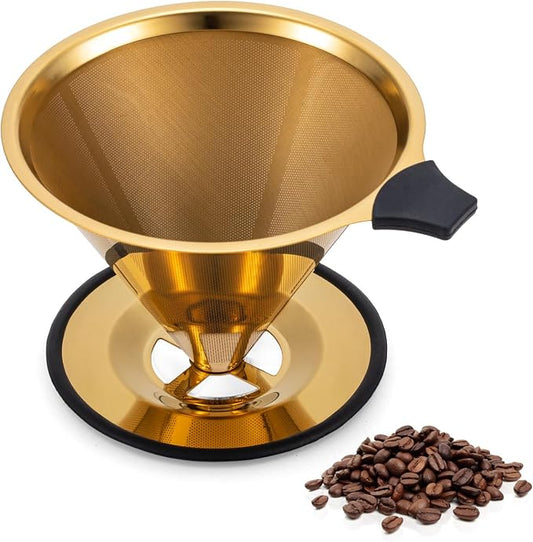 【2.0 Upgraded】 Pour Over Coffee Dripper – Paperless Reusable Stainless Steel Double-Mesh Cone Filter, Single Cup Pour Over Coffee Maker for Perfect Extraction (1–6 Cup)