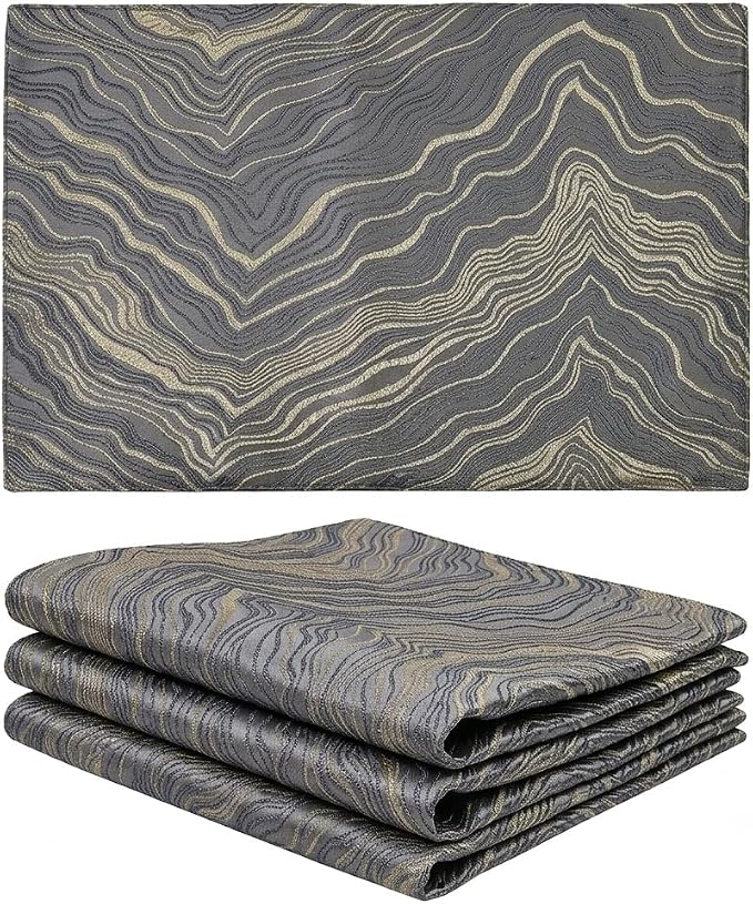 Dark Gray Placemats Set of 4, 12x18 Inch Irregular Mountain-Inspired Jacquard Table Mats, Double Sided Reversible Non Slip Place Mats, Grey Oriental Dining Table Decor for Kitchen