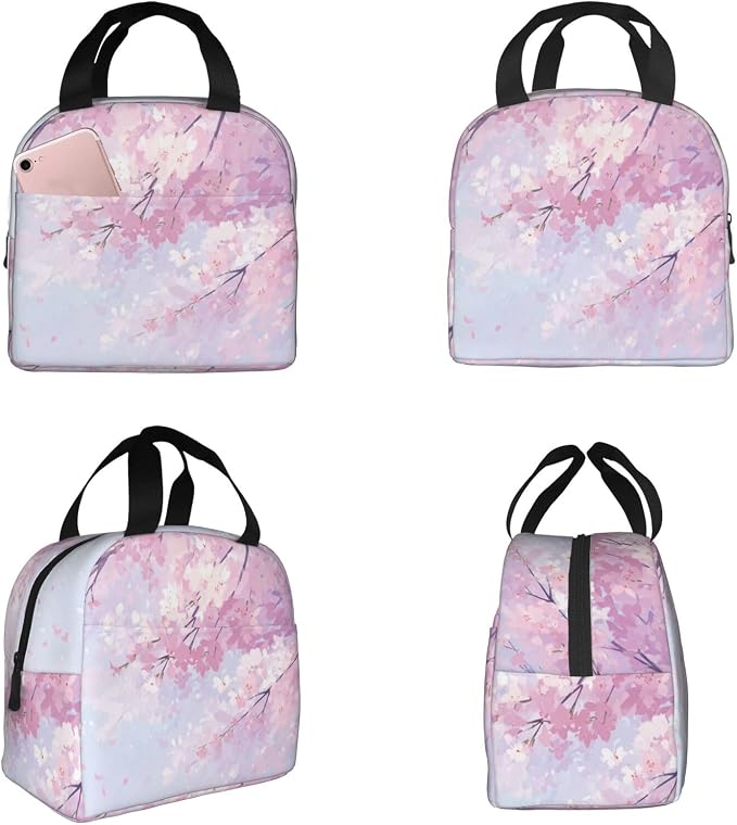 Insulated Lunch Bag Floral Cherry Blossom Flower, Leakproof Lunch Tote for Work School, Reusable Lunch Box Cooler for Adults Students, Compact Lunch Bag for Office College Picnic
