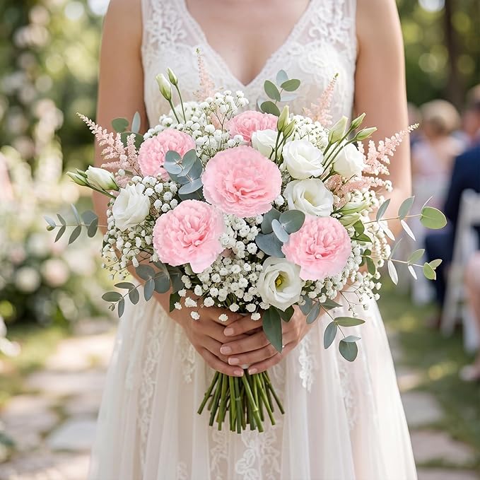 Blush Pink Carnations Artificial Flowers 15pcs Real Touch Carnation Flowers Latex Silk Flowers with Stems for Wedding Bouquets for Bridal Home Table Centerpieces (Latex Nude Pink)