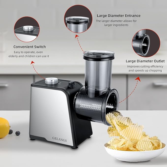 5 In 1 Electric vegetable slicer，300W Electric Cheese Grater Salad Shooter, One-Touch Easy Control, Electric Grater for Vegetables, Cheeses and NutsFor Home Kitchen