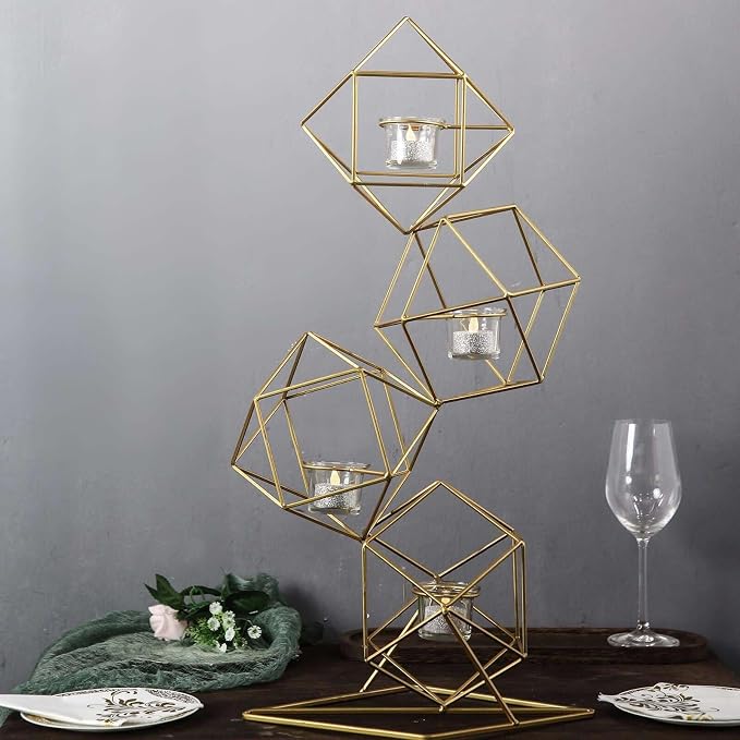 Efavormart 25.5" Tall Gold Geometric Candle Holder Set 4 Metal Geometric Centerpieces