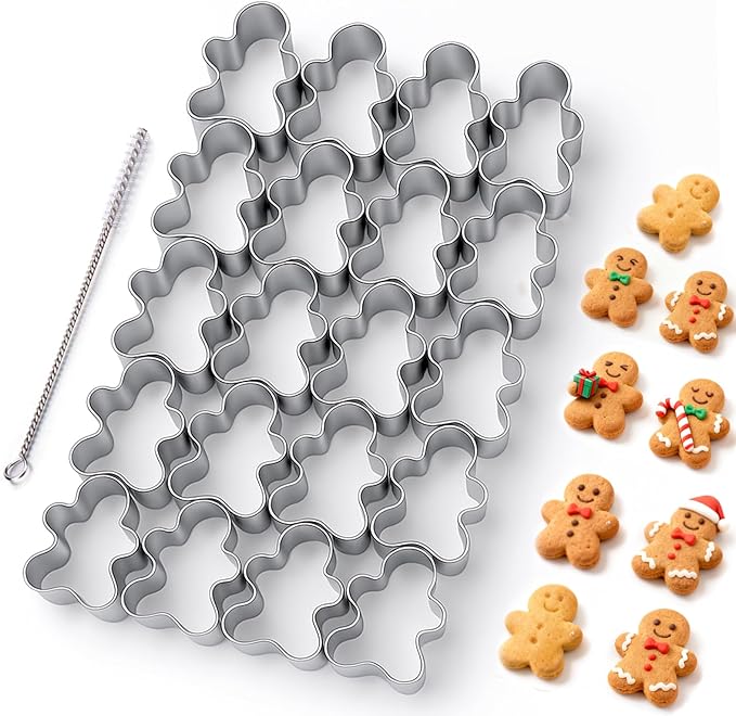 AIERSA Mini Gingerbread Cookie Cutter,Small Christmas Cookie Cutters,1 Inch Tiny Gingerbread Man Shapes Cookie Cutter,20 Cavity Metal Stainless Steel Christmas Cookie Cutters