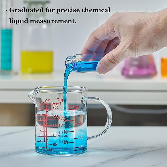 Ackers Mirror Graduated Glass Measuring Cup - [Insulated Handle | V-Shaped Spout] - High Borosilicate Glass Measuring Cup for Kitchen or Dining, Easy to Read, 250ml (8oz, 1 Cup)