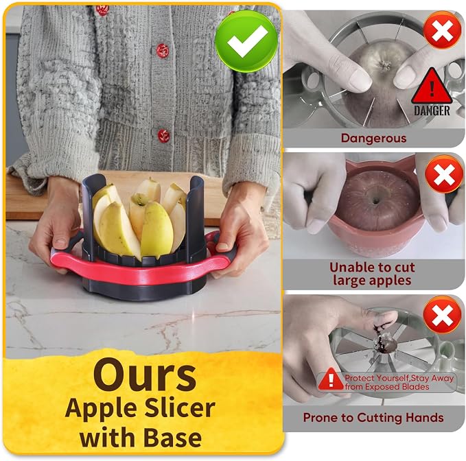 [Upgraded] Newness 5.12 Inch Large Apple Slicer and Corer, Cut 8 Slices All the Way Through, HEAVY DUTY Stainless Steel Apple Corer & Slicer for Fruits & Vegetables - Dishwasher Safe