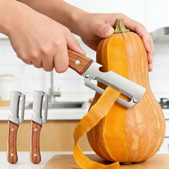 2PCS Multi-Functional Vegetable Peeler for Kitchen, Premium Vegetable Peeler with Wooden Handle and Bottle Opener, Multifunctional Vegetable Peelers Stainless Steel Blade Kitchen Tool