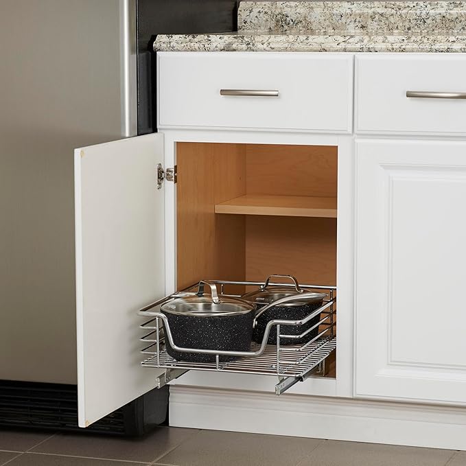 Household Essentials Chrome-Plated Steel Pull-Out Organizer with Artisanal Basket Detailing