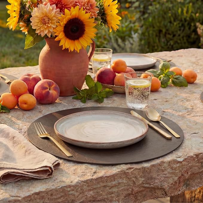 Artoid Mode Coffee Faux Leather Placemats Set of 4, 15 Inch Waterproof Wipeable Heat Resistant Vinyl Place Mats, Reversible Table Mats for Kitchen Dining Decor