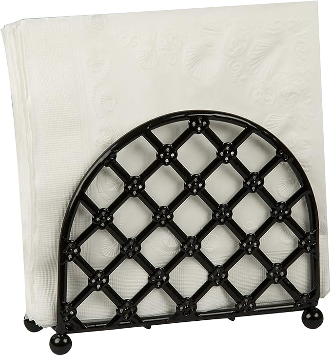 Home Basics Steel Heavyweight Lattice Collection Napkin Holder , Black Finish , 5.5”x5”x2.5”