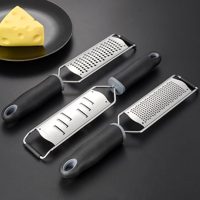 Hard Cheese Grater Hand Held Parmesan Cheese Shaver Food Shredder Tool Stainless Steel with Non Slip Rubber Foot(Heart,Black)