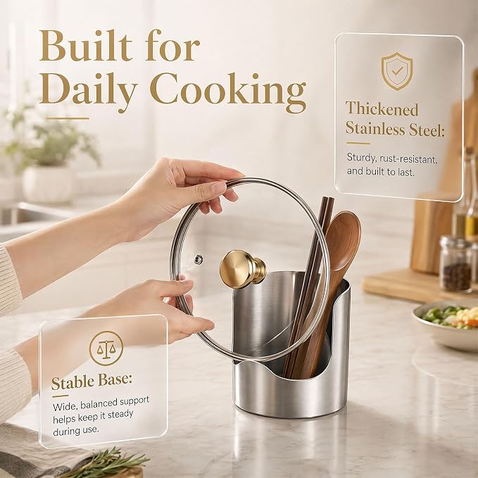 Multi-functional Kitchen Utensil Holder, Stainless Steel Cooking Utensil Holder for Countertop, Space-Saving Vertical Spoon Spatula Organizer for Pot Lids, Ladles, Spatulas & Cutting Boards (3Pcs)