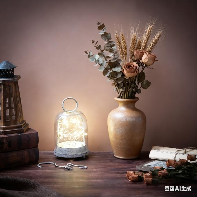 7.5" High Versatile Modern Metal Hurricane Lantern with Handmade Sturdy Glass Dome in Shabby White for 2" Pillar Candle & Plants, Industrial, Farmhouse (White Shabby, 4" x7.5 for 2" Pillar)