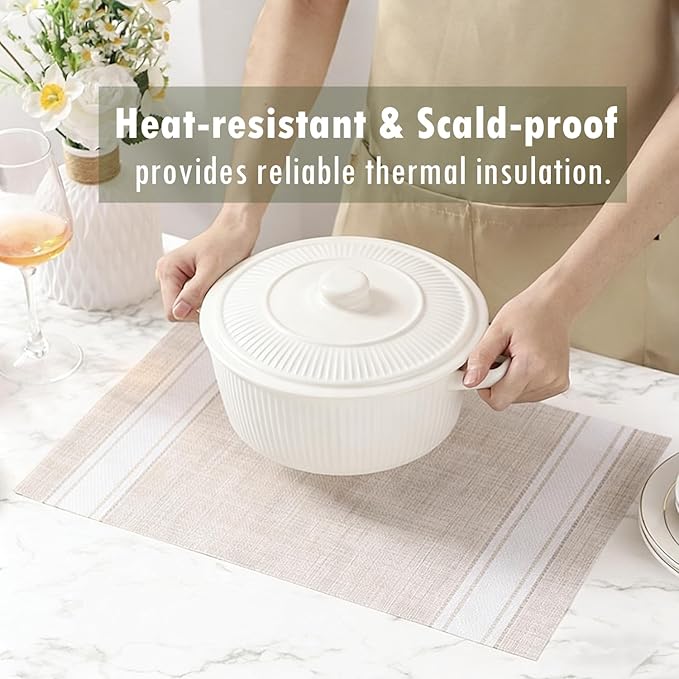 Placemats, Placemats for Dining Table Set of 4, Kitchen Table Mats Heat-Resistant Non-Slip Washable PVC Woven Vinyl Place Mats for Dining Room Table Decoration (Pack of 4, Beige)