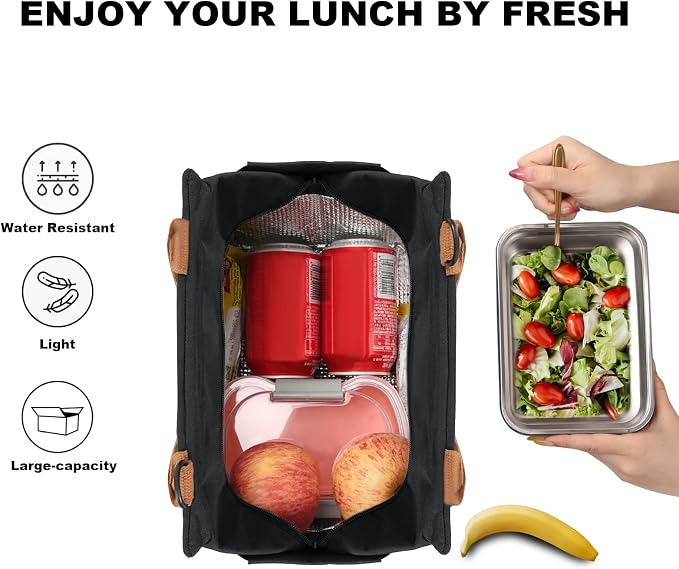 Joymee Insulated Lunch Box With Adjustable Strap Large - Black | Large Capacity, Bottle Holder & Side Pockets, Leakproof Insulated Design, for Work, Travel, Picnic & Daily Use, for Adult