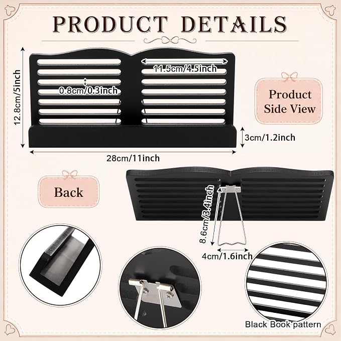 Hushee Black Book Cookbook Stand for Kitchen Counter Solid Wood Recipe Holder Portable Cook Recipes Stand Modern Countertop Book Holder Rack for Recipes Tablets Housewarming Gift, 18.7x8.7 Inch