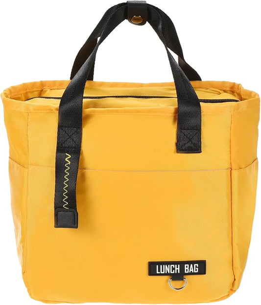 PATIKIL Insulated Lunch Bag Reusable Lunch Bag for Women & Men Thermal Lunch Box Leakproof Cooler Tote Bag with Side Pockets for Adults Picnic Office Work, Yellow (9.1"x5.5"x8.7")