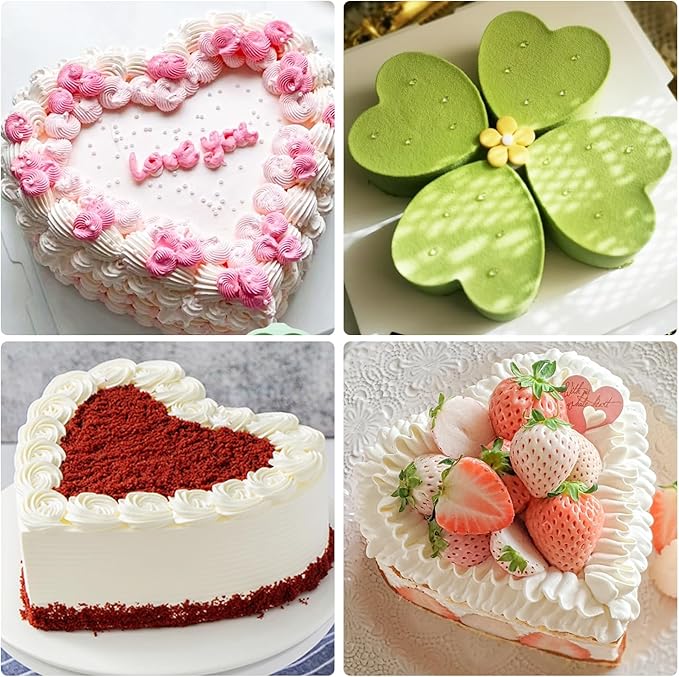 QELEG 4Pcs Heart Shaped Cake Pans,6 inch Silicone Pancake Mold,layer Cake Pan Sets for Jumbo Whoopie Pie, Vegetable Pancakes, Taco Shells, Pizza Crust, Omelet, and Resin Craft(Heart)