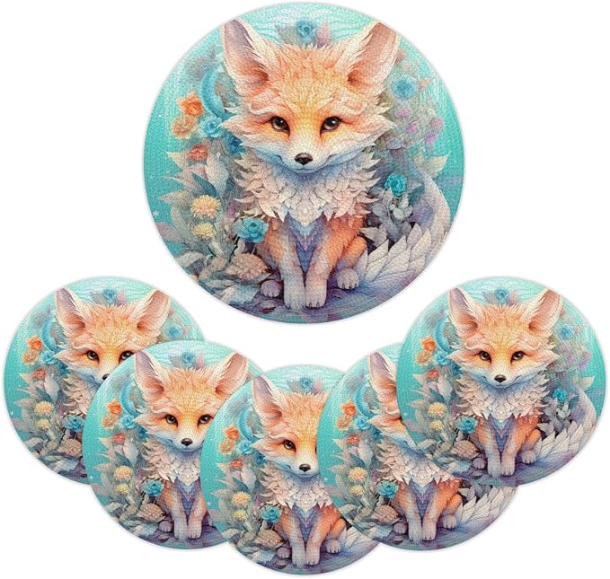 Round Placemats Set of 4, Watercolor Cute Animal Fox Flowers Woven Placemats Mats Non-Slip Heat Resistant Washable Table Mats Round Braided Place for Farmhouse Kitchen Dining Party Decor 15in