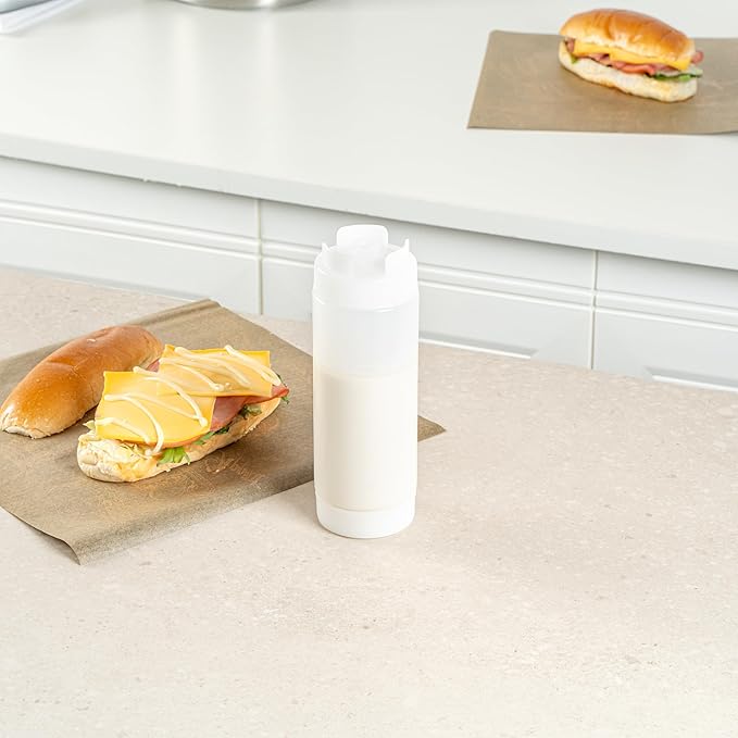Restaurantware Plastic Squeeze Bottle 20 oz Refillable Condiment Bottle Large Valve Dishwashable Clear Inverted Sauce Dispenser For Thick Condiments, Dressings, Batter, Sour Cream, And Syrups