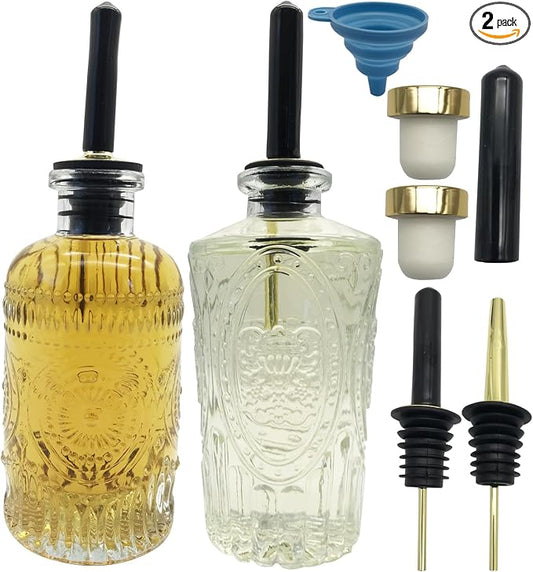 Olive Oil Dispenser Bottle, 2 Pcs Oil and Vinegar Dispenser Set,Glass Oil Bottles 7OZ,Coffee Syrup Dispenser, Elegant Glass Cooking Dispenser for Kitchen