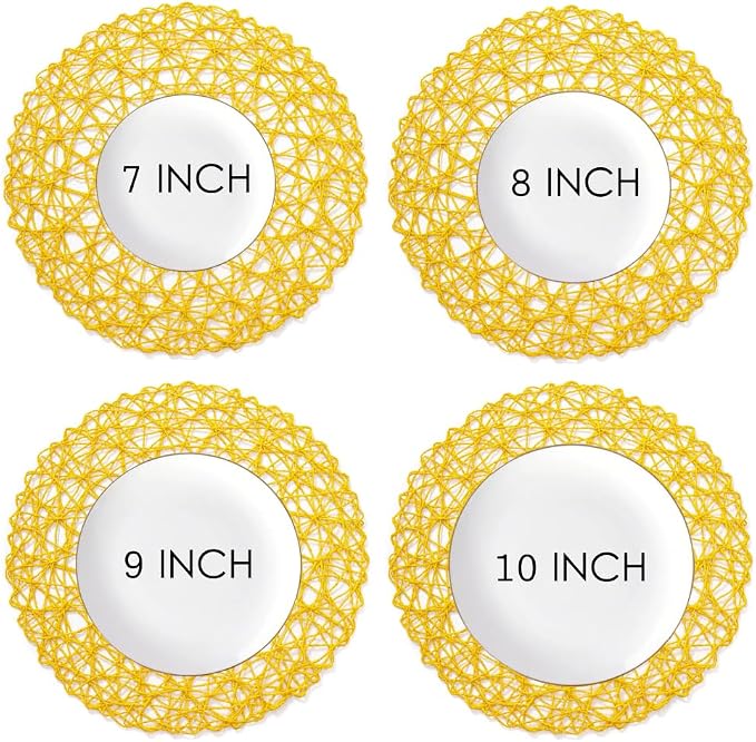 IcosaMro Yellow Round Placemats Set of 6 for Dining Table, 15 Inch Paper Woven Boho Decorative Circle Place Mat for Wedding Christmas Thanksgiving Day Holiday Dinner, 15 Inch,Yellow