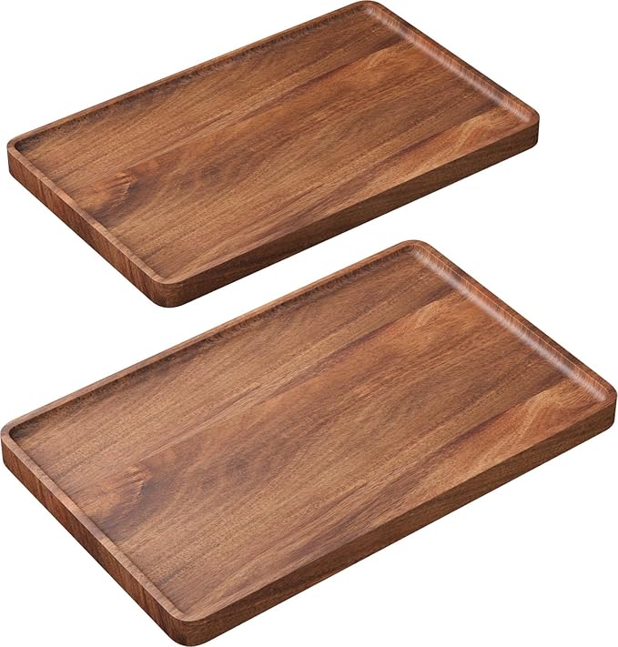 VERTORGAN 2 Pack Acacia Wood Serving Tray,15.8x9.8 Inch Decorative Trays Platter for Coffee Table,Living Room,Bar,Party,Mini Charcuterie Boards Cheese Board,Home Decor