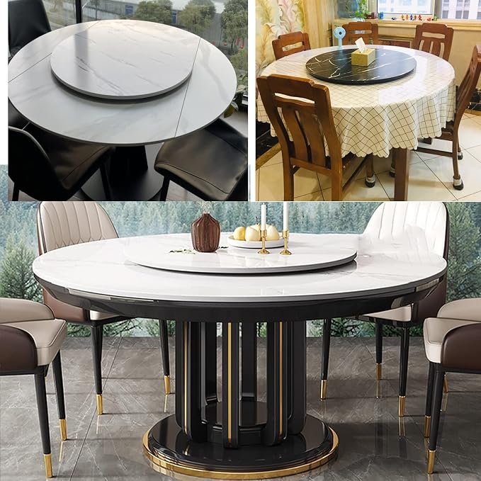 Round Turntable Wooden Rotating Tray For Kitchen Dining Table, Lazy Susan Turntable For Dining Table, 360° Rotating, Easy To Share Food, No Assembly Required, Ø50/60/70/80/90/100cm (Color : White-B,