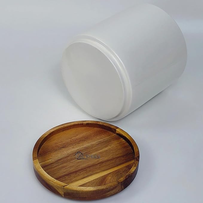 White Large Capacity Ceramic Utensils Holders Acacia wood rotatable base kitchen utensil crocks Countertop Multi-Purpose Organizer