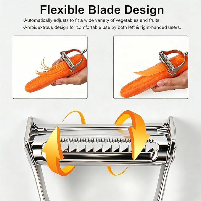 2 in 1 Vegetable Peeler, Stainless Steel Julienne Peeler, Multi-Function Design, Straight-edge blades for Peeling, Serrated blades for Julienne, for Potato Carrot Zucchini Cucumber, Kitchen Gift