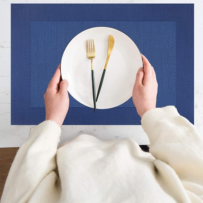 PIGCHCY Elegant Placemats Set of 6 and Table Runner Washable Vinyl Placemats Non-Slip Durable Table mats Sets (6 Placemats+1 Table Runner, Navy Blue)