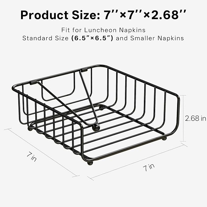 2 Pack Napkin Holder for Table with Weighted Arm, Dinner Metal Flat Napkin Holders for Paper Napkins, Outdoor Napkin Dispenser Restaurant (Black)